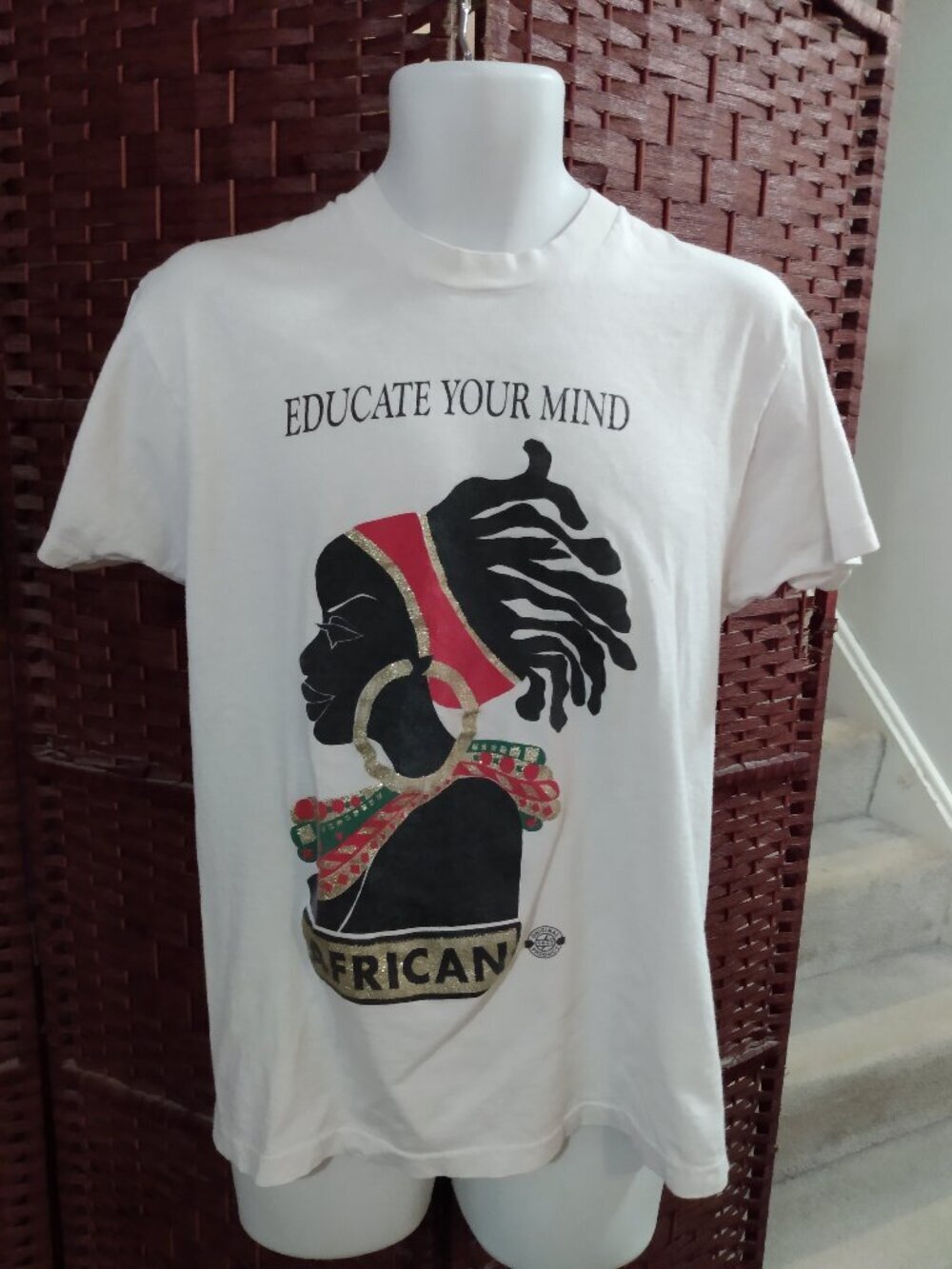 Vintage Educate Your Mind African Queen T shirt Black Pride Culture 80s 90s XL